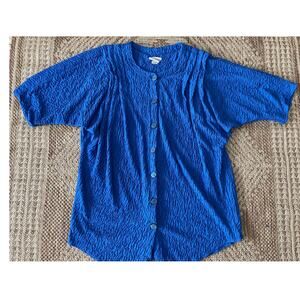 Vtg. RICCARDO Electric Blue Crinkle fabric Swing Coat